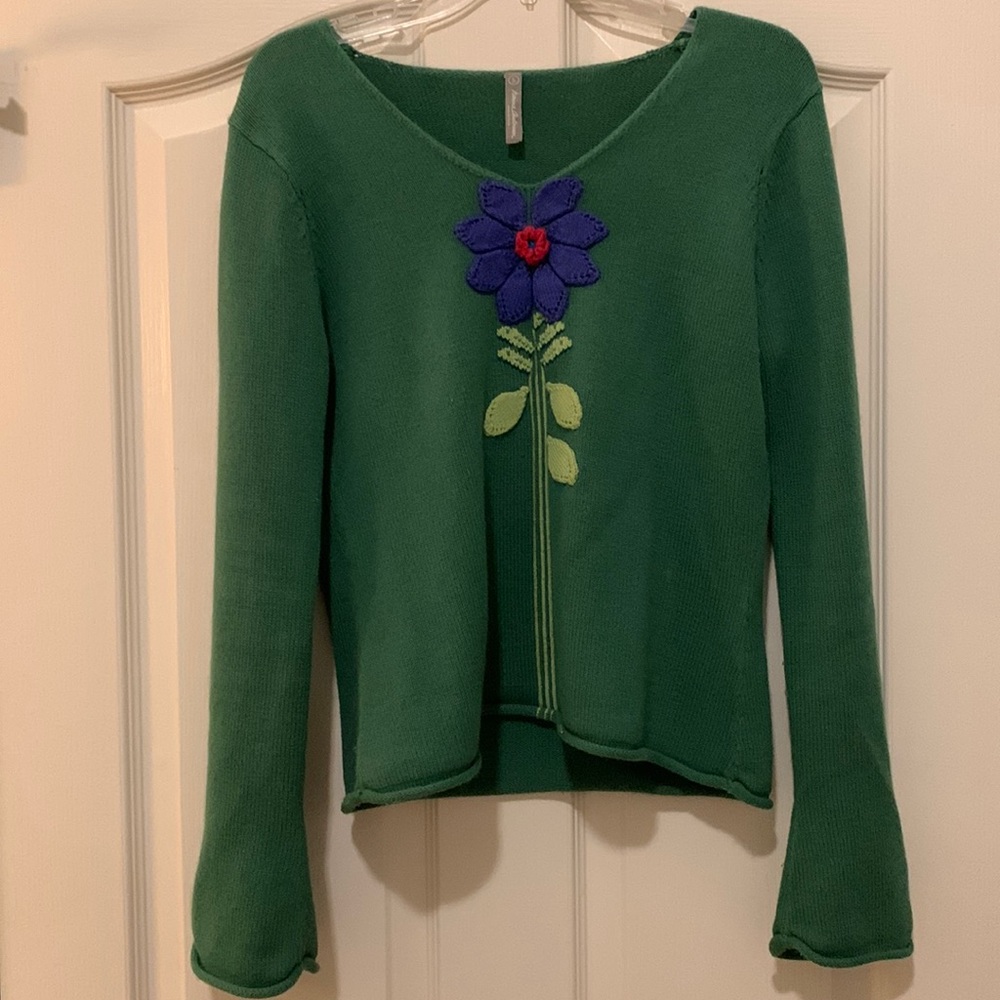 Hanna Andersson green flower sweater S